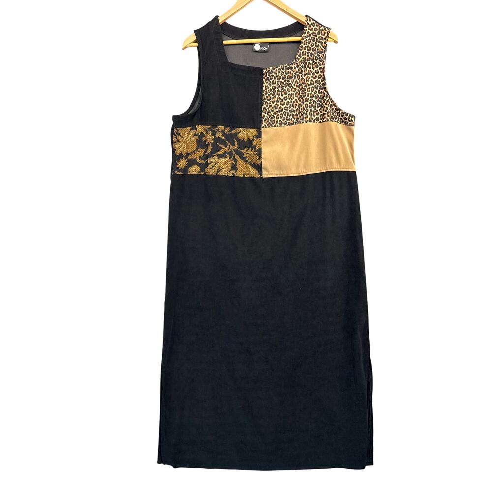 First Option Vintage 90s Animal Patchwork Floral Black Maxi Dress Women XL
